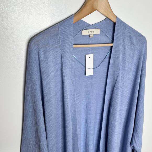 Loft Long Sleeve Open Front Cardigan Sweater Womens XL Blue Cotton Coastal - Picture 3 of 8